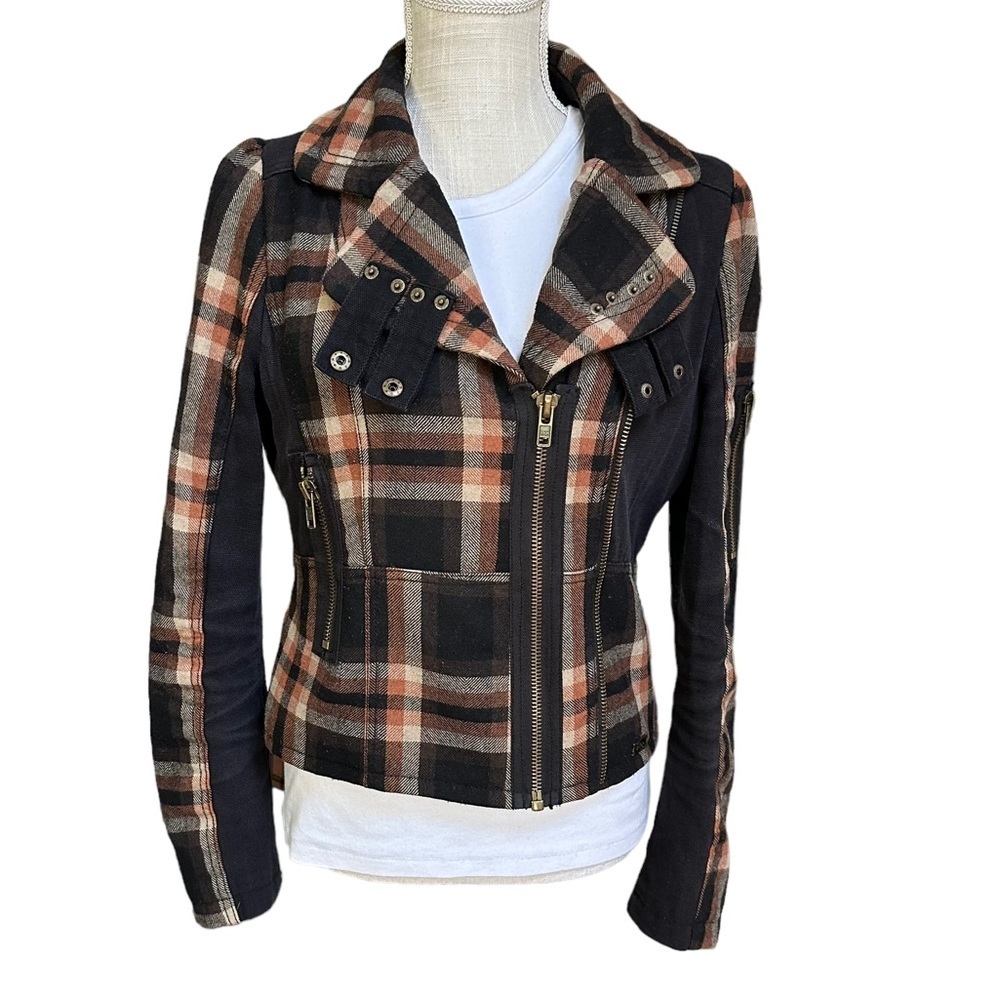 Buffalo Womens Wool Blend Plaid Front Zip Jacket Size M